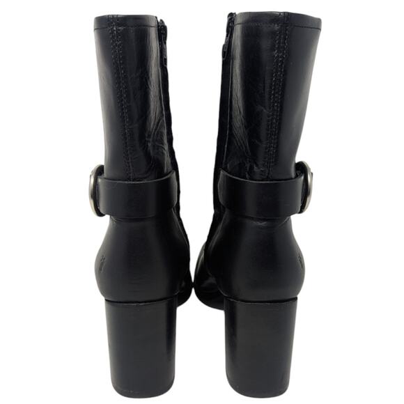 Frye Black Leather Heeled Mid-Calf Boots Buckle Strap Size 11 - Picture 4 of 7